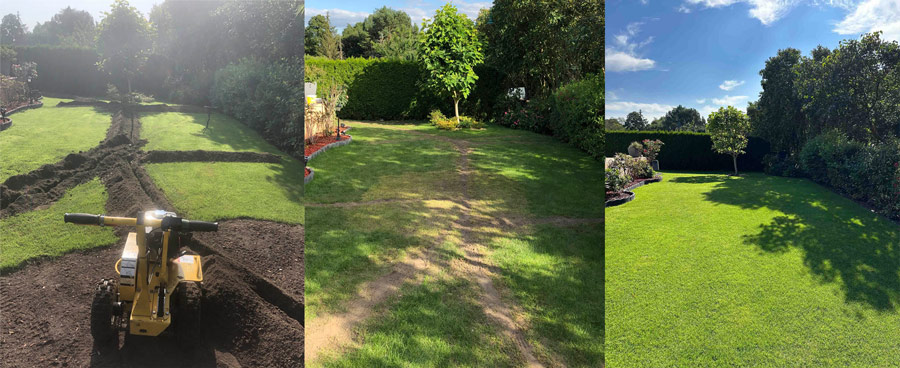 vorher nachher Vergleich nach Fertigstellung einer Bewässerungsanlage in Mühlenbeck